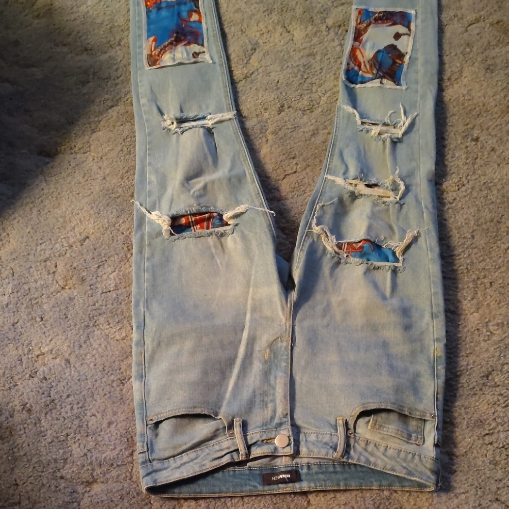 Distressed Light Blue Jeans with Patchwork Adult 30 Nova Men